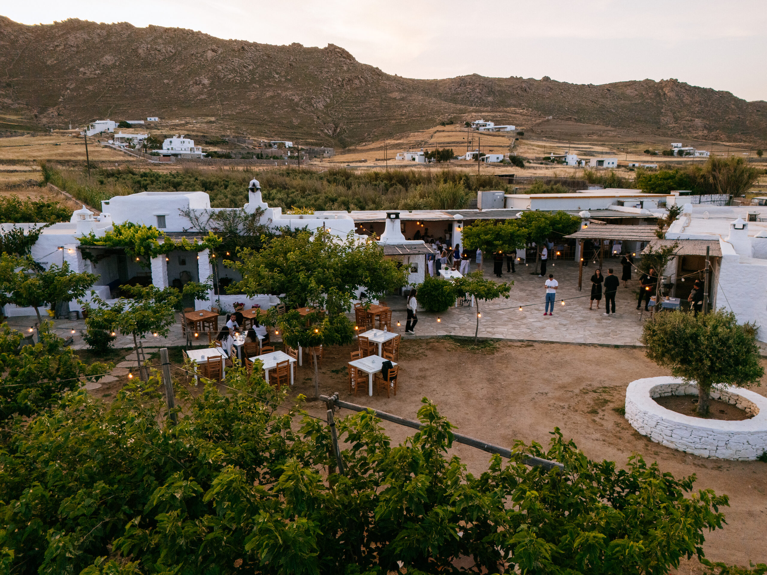 Mykonos courtyard at dusk