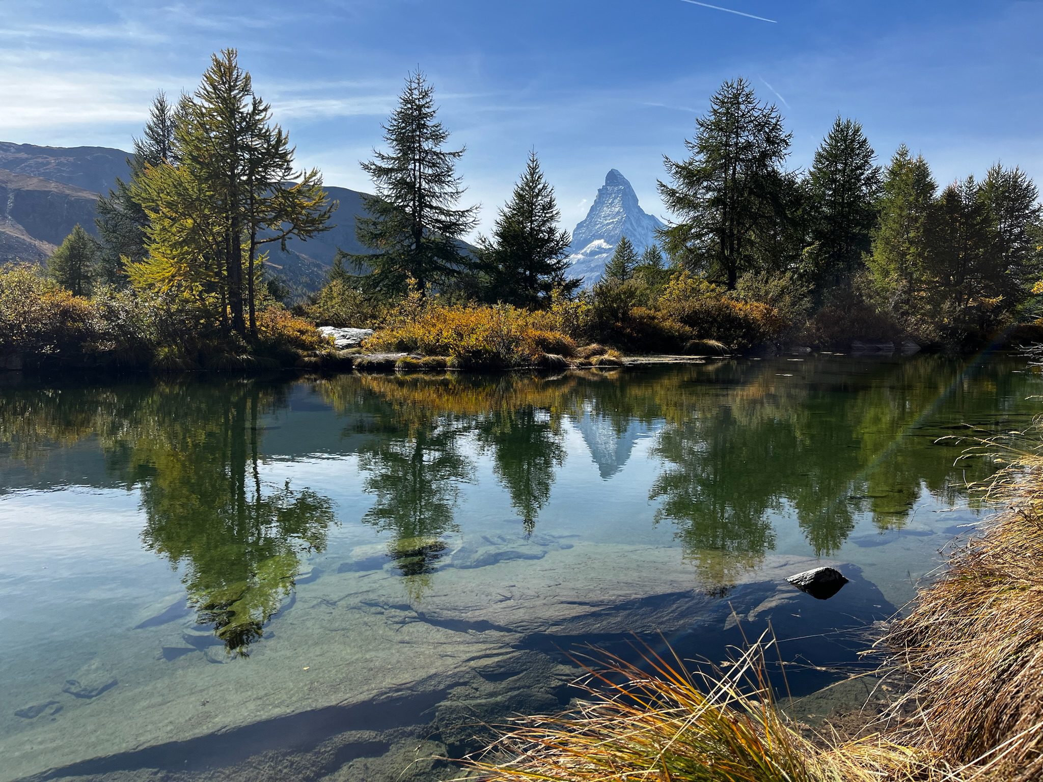 Matterhorn reflected in alpine lake